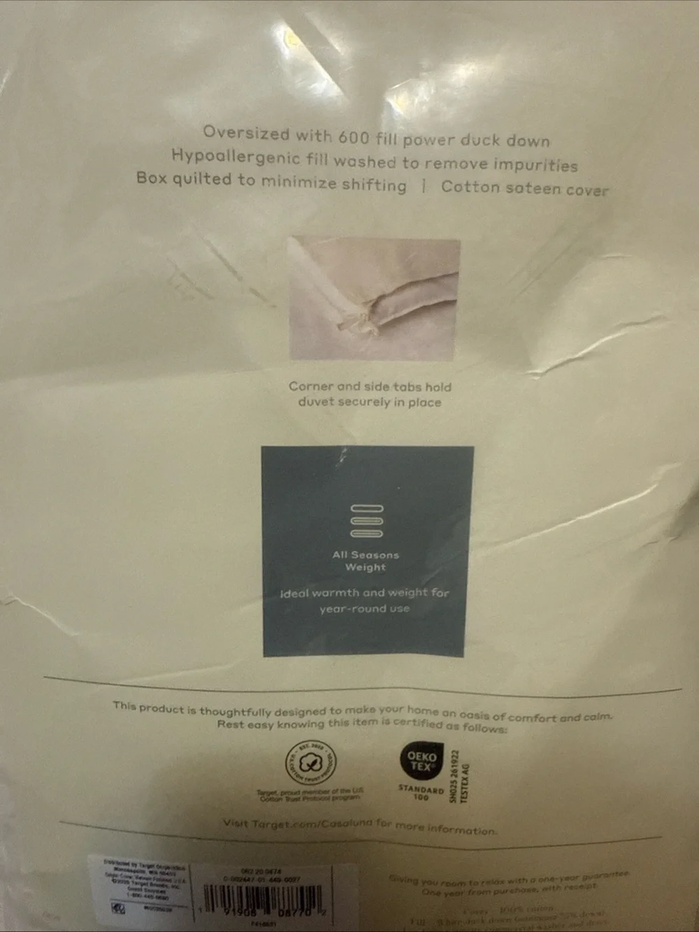 Casaluna All Seasons Weight Down Comforter King White 600 Duck Down Fill